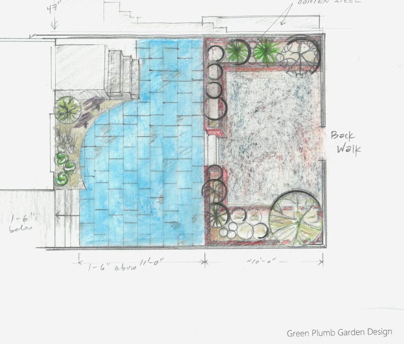 Design sketches for a Chicago courtyard in the Gold Coast